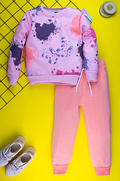 Yalçınoğlu Raster and Stylish Sweatshirt Set for 3-9 Years Old Girls - Fun Pattern, Comfortable 3 Thread