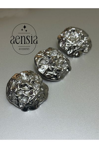aensia Oversized Silver Coat Jacket Trench Coat - 3.43 cm Wrinkled Model, 3-Pack Button