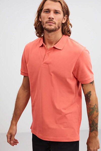 GRIMELANGE Morgan Men's Regular Fit 100% Cotton Pink Polo Neck T-shirt
