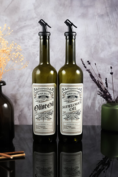 TheBRo 750ml Retro Serisi Siyah Başlıklı Zeytinyağı Şişesi,ayçiçek Yağı Şişes...