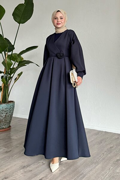 InStyle Φόρεμα κατάδυσης Navy Blue με αξεσουάρ τριαντάφυλλου