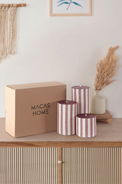 Macas Home Soil Cherry Kumaş Kaplamalı Silindir Kokusuz 3'lü Set Mum SOILCHRR...