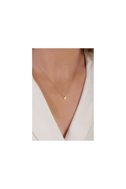 OGO SİLVER Altın Kaplama Minimal 925 Ayar Gümüş Kolye Harf M Kolye