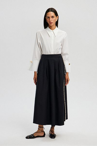 Touché Privé PEARL DETAILED LINEN SKIRT