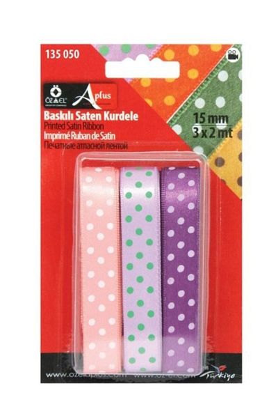 ÖZ-EL AŞ Purple, Pink, Lilac Polka Dot Printed - 1.5 cm Pack Ribbon 3 Pieces