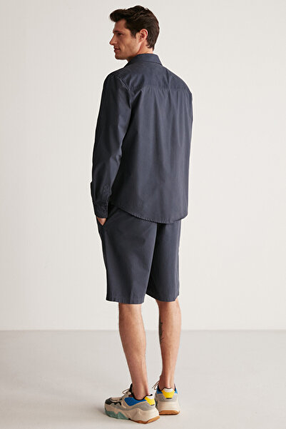 GRIMELANGE Kelvin férfi vastag textúrájú műszaki megjelenésű sötétkék ing füles zsebekkel