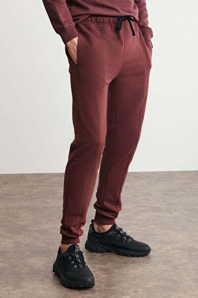 GRIMELANGE Ανδρικά Fabian - Claret Red Jogger Sweatpants με ριμπ φλις τσέπες