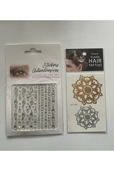 Airbrush Tattoo Face Gems Yapışkanlı Yüz Taşı ve Saç Dövmesi Aksesuar Seti