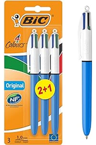 Bic أقلام أصلية مكونة من 4 ألوان - قابلة للسحب، ذات رأس متوسط (1.0 مم)، حبر م...