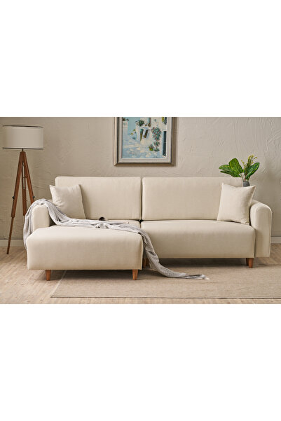Rabi Mane Yataklı Köşe Koltuk Krem Sol