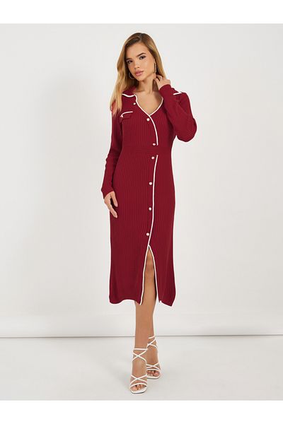 Styli Contrast Trim Knitted Sweater Midi Dress