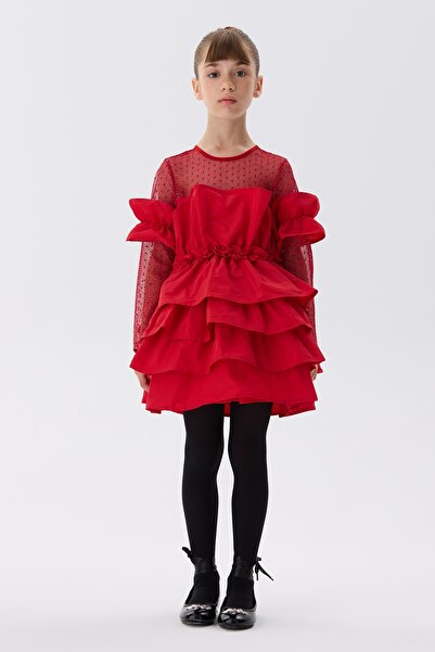 Tyess Kız Çocuk Kırmızı Elbise