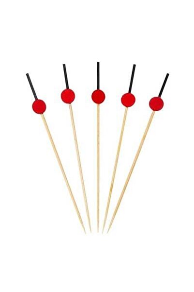 Kraft 12 سم عصا فواكه طويلة من الخيزران باللون الأحمر، أسياخ كوكتيل مزخرفة لل...