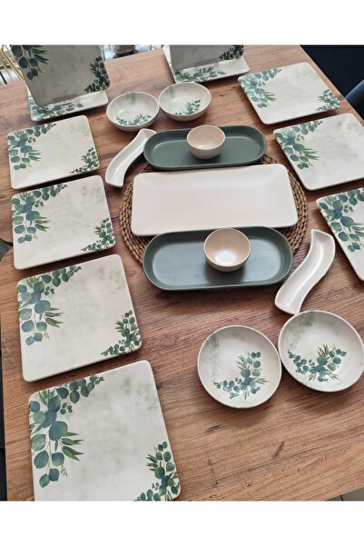 Bera Keramika Okaliptus Kahvaltı Takımı 12 Kişilik 23 Parça Mat Yeşil