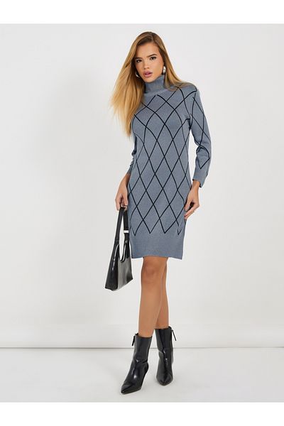 Styli Argyle Pattern Sweater Mini Dress
