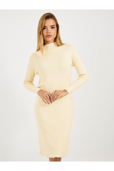 Styli Frayed Edge Knitted Sweater Knee Length Dress