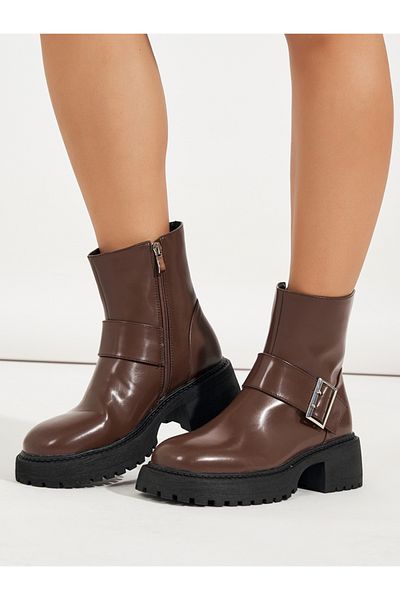 Raid By Styli Solid Buckle Detail Biker Ankle Boots