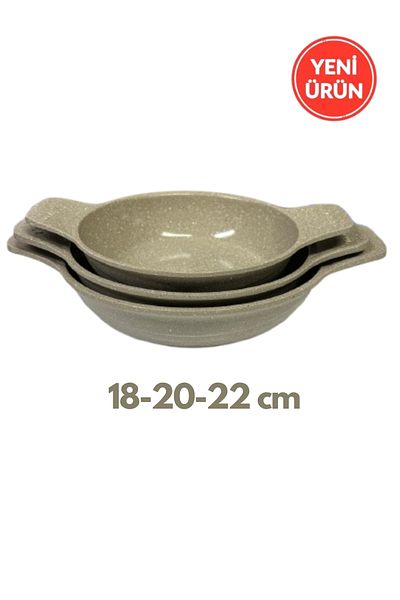 ThermoAD 36 cm Pancake Pan + 3-Piece Granite Casting Hot Pot Set - Wooden Handle, No Lid Sahan, 18-20-22 cm Mink