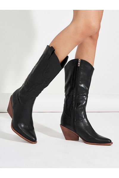 Styli Embroidered Detail Cowboy Boots