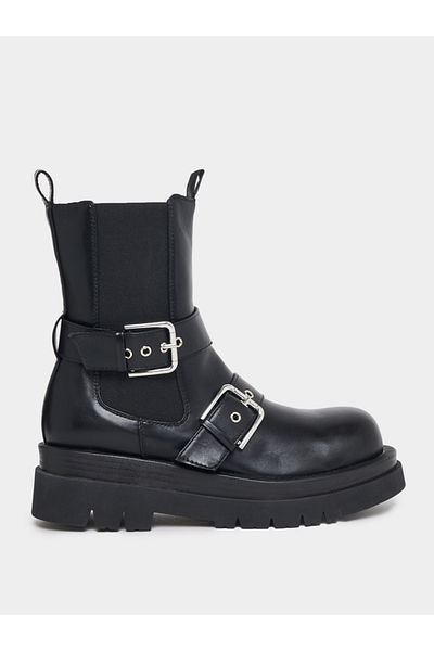 Raid By Styli Double Buckle Strap Round Toe Ankle Boots