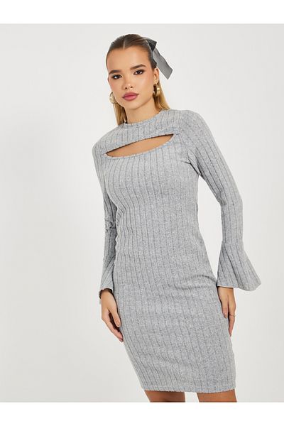 Styli Cut-Out Front Sweater Knee Length Dress