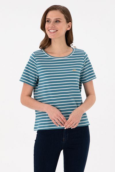U.S. Polo Assn. Women's Petrol Striped Crew Neck T-Shirt 50271569 -Vr102