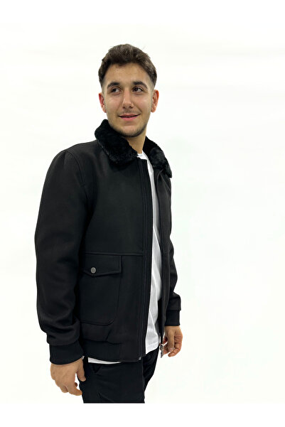 Brango Yakası Kürklü Kaşe Mont