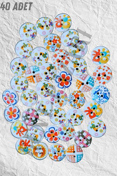 Kent Pazarı 40 Pieces of White Patterned Knitted Buttons - Baby Vest