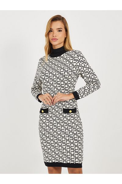 Styli All Over Print 3/4th Sleeves Sweater Knee Length Dress
