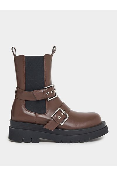 Raid By Styli Double Buckle Strap Round Toe Ankle Boots