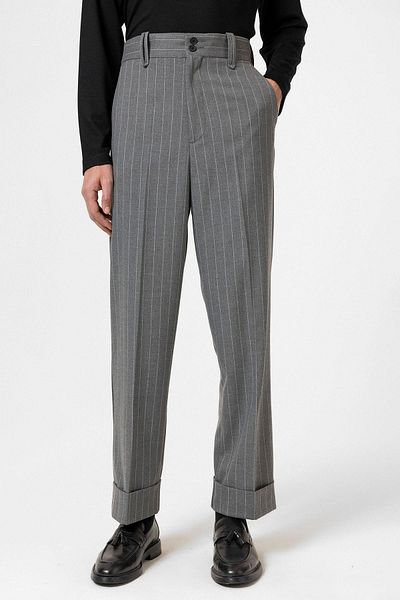 Antioch Gray High Waist Striped Relaxed Fit Men's Trousers