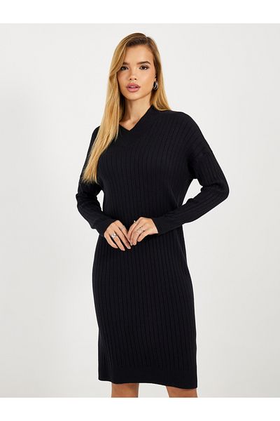 Styli Ribbed Knit V Neck Sweater Midi Dress