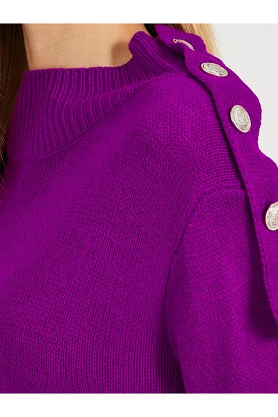 Styli Knitted Sweater Knee Length Dress with Button Detail