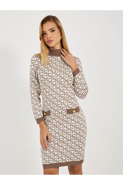 Styli All Over Print 3/4th Sleeves Sweater Knee Length Dress