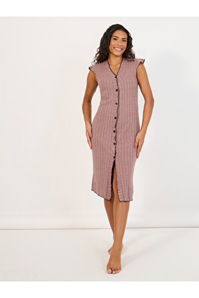 Styli فستان نوم بأزرار وحواف متباينة من الضلع