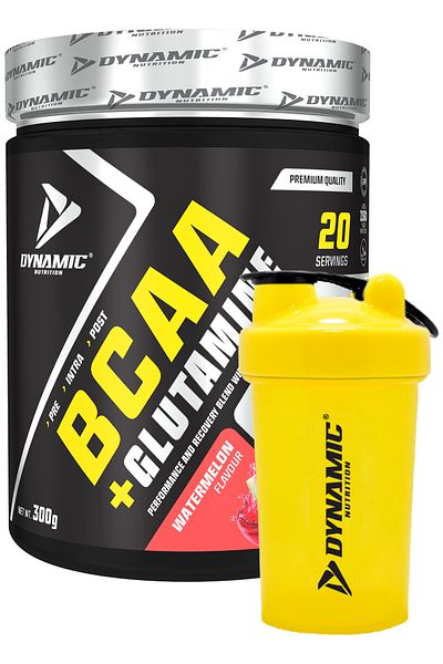 Dynamic Nutrition Dynamic Bcaa بنكهة البطيخ + الجلوتامين 300 جرام - 20 خدمة + هدية شاكر