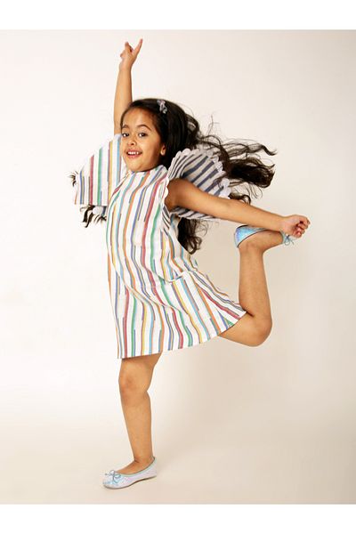 Styli Striped Flute Sleeve Dress