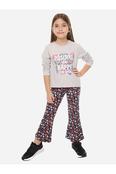 Victor and Jane By Styli Embellished Round Neck Sweatshirt & Floral Printed Flared Leggings Set