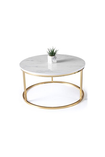 Levent Mobilya Aksesuar Nil Orta Sehpa, Gold Marmo