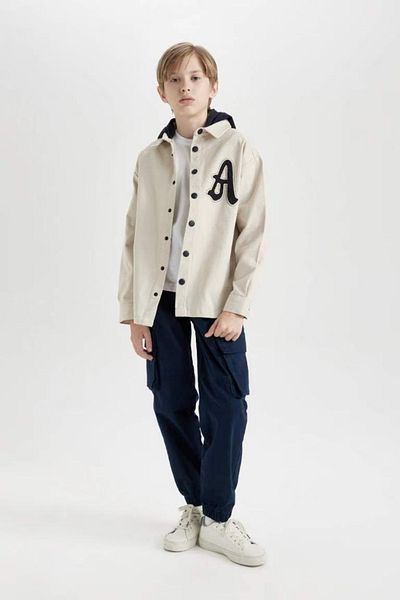 DeFacto Boy's Gabardine Hooded Long Sleeve Oversize Shirt - C6626A824Au