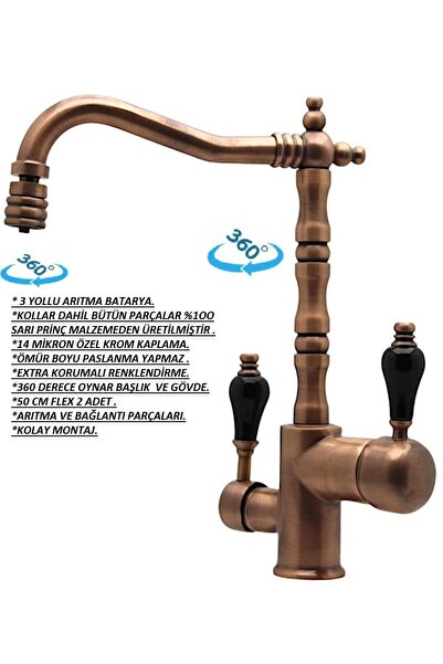 Class Armatür Arıtmalı Rustik Mat Bakır Evye Bataryası