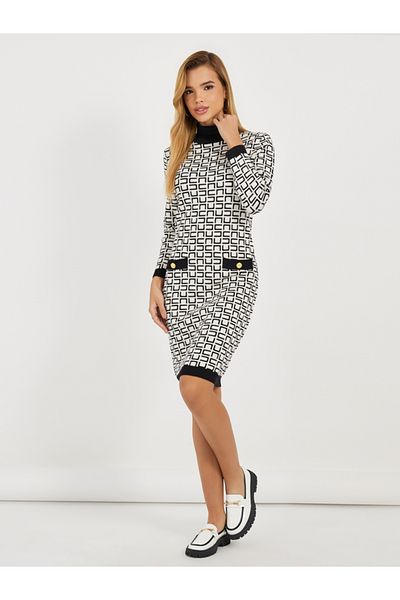 Styli All Over Print 3/4th Sleeves Sweater Knee Length Dress