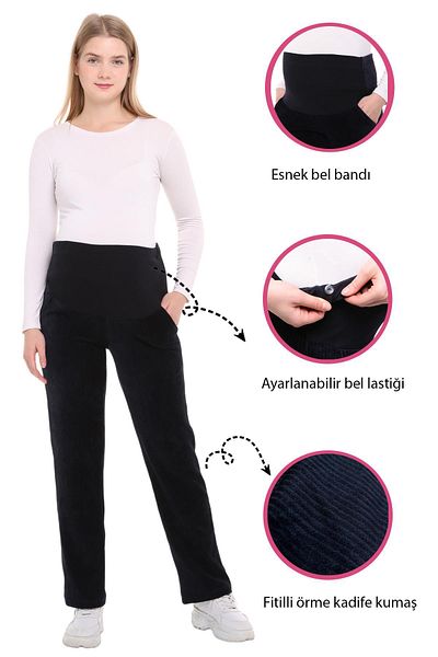 Luvmabelly Myra8511 Pantaloni de maternitate din catifea de iarnă cu talie reglabilă