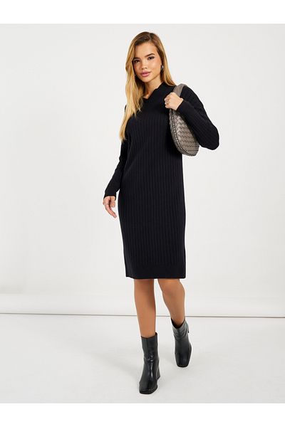 Styli Ribbed Knit V Neck Sweater Midi Dress