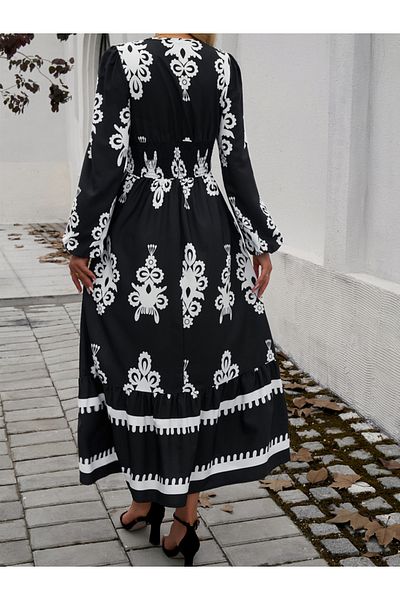 DY By Styli All Over Print V Neck A-Line Midi Dress