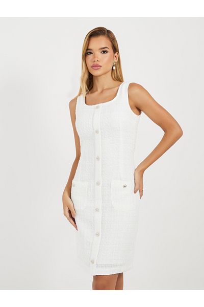 Styli Sleeveless Tweed Mini Dress with Buttons