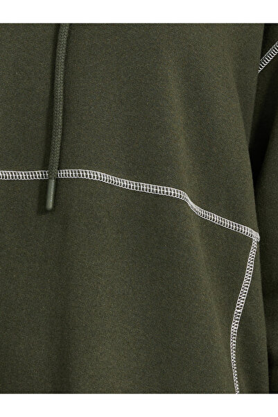 Styli Contrast Overlock Stich Hooded Sweatshirt Midi Dress