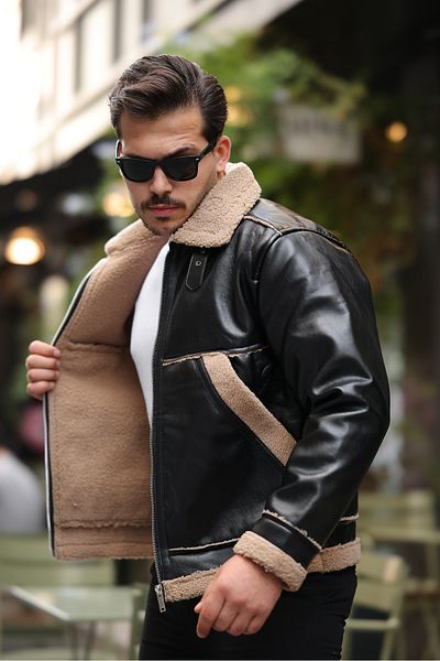 Valiberta Vintage Fur Detailed Men's Leather Jacket/Coat - Black