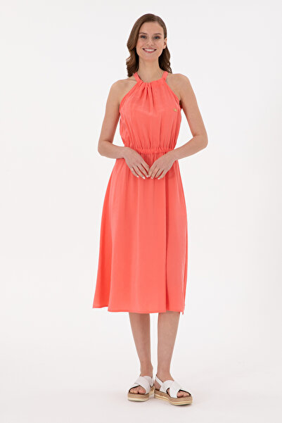 U.S. Polo Assn. Kadın Nar Çiçeği Midi Boy Dokuma Elbise 50280573-VR239