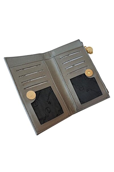 ulaşaksesuar Γκρι χρώμα Γυναικείο πορτοφόλι από συνθετικό δέρμα με θήκη για κέρματα και κουμπί